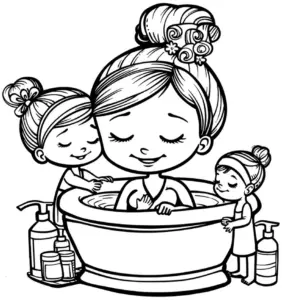 mutter-und-kinder-beim-baden-ausmalbild