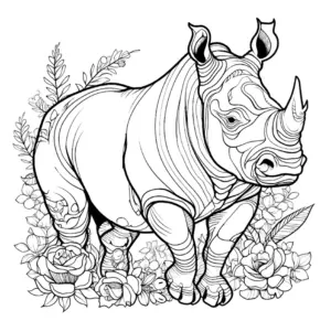 nashorn-ausmalbild-mit-blumen-und-pflanzen