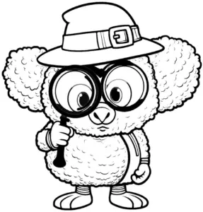 neugieriges-schaf-mit-lupe-und-hut