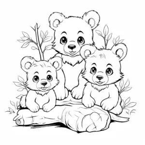 niedliche-baeren-ausmalbild-mit-pflanzen-und-baumstamm