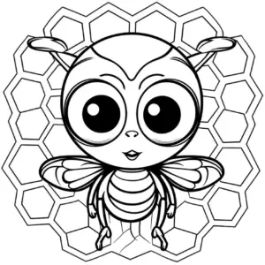 niedliche-biene-vor-waben-ausmalbild