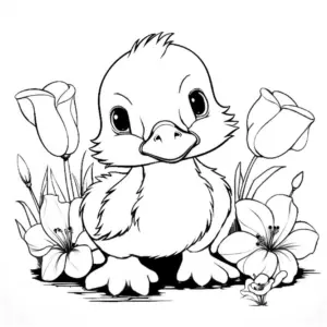 niedliche-ente-blumen-ausmalbild