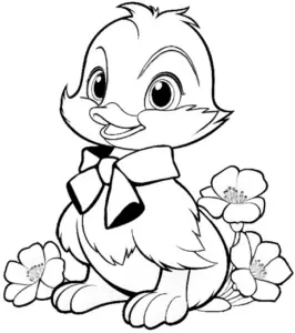 niedliche-ente-mit-blumen-und-schleife