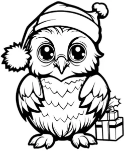 niedliche-eule-mit-weihnachtsmuetze-und-geschenk