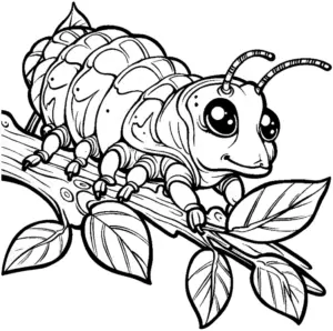 niedliche-insektenlarve-auf-ast-in-mit-blättern