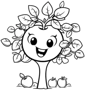 niedlicher-apfelbaum-mit-froehlichem-gesicht-und-aepfeln