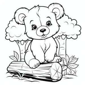 niedlicher-baer-auf-baumstamm-ausmalbild
