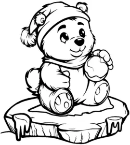 niedlicher-baer-auf-eis-mit-schneeball