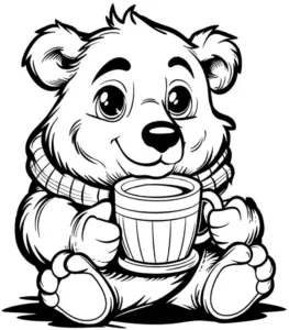 niedlicher-baer-mit-becher-ausmalbild