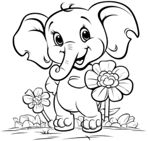 niedlicher-elefant-mit-blumen-ausmalbild