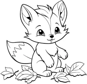 niedlicher-fuchs-mit-blaettern-ausmalbild