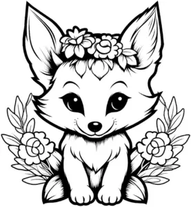 niedlicher-fuchs-mit-blumenkranz-ausmalbild