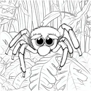 niedliches-ausmalbild-einer-spinne-im-dschungel