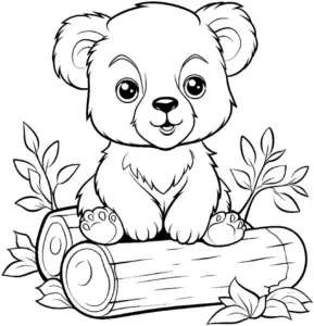 niedliches-ausmalbild-eines-baeren-auf-baumstamm