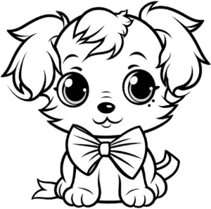 niedliches-ausmalbild-eines-huendchens-mit-schleife