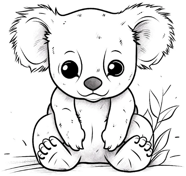 niedliches-ausmalbild-eines-koalas-mit-pflanzen