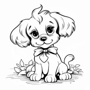 niedliches-ausmalbild-eines-welpen-mit-pflanzen