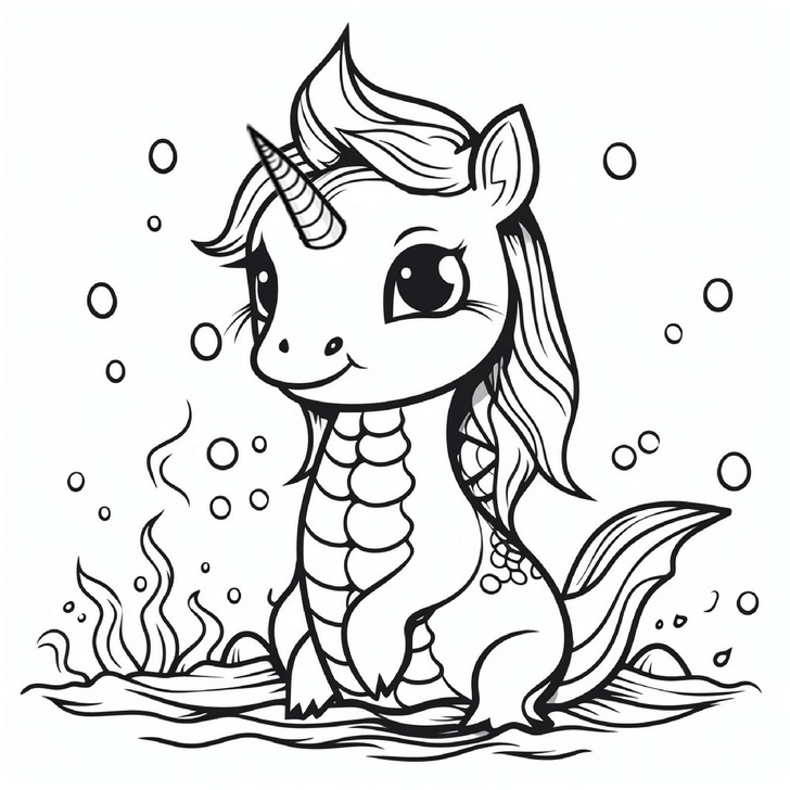 niedliches-ausmalbild-einhorn-im-wasser