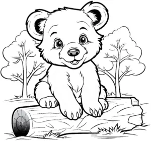 niedliches-ausmalbild-mit-baer-im-wald