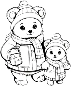 niedliches-ausmalbild-mit-baeren-in-winterkleidung