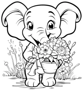 niedliches-ausmalbild-mit-elefant-und-blumenstrauss