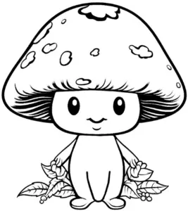 niedliches-ausmalbild-mit-fliegenpilz-und-pflanzen