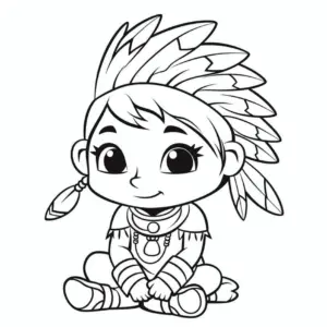 niedliches-ausmalbild-mit-indianerkind-und-federn