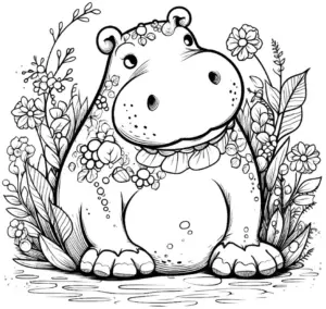 niedliches-ausmalbild-mit-nilpferd-in-natur
