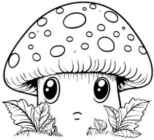 niedliches-ausmalbild-mit-pilz-und-blaettern