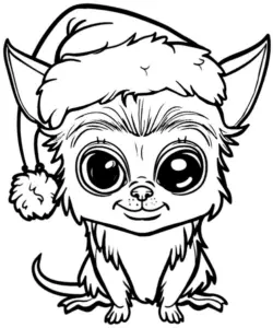 niedliches-ausmalbild-mit-tier-im-weihnachtsmann-hut