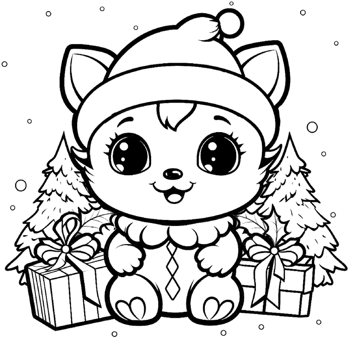 niedliches-ausmalbild-mit-weihnachts-tier-und-geschenken