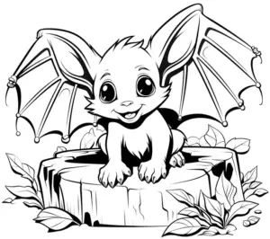 niedliches-ausmalbild-von-baby-fledermaus-auf-baumstumpf
