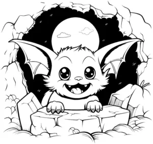 niedliches-ausmalbild-von-fledermaus-in-der-hoehle