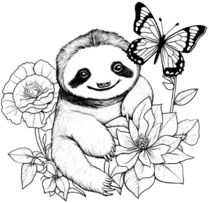 niedliches-faultier-mit-schmetterling-ausmalbild