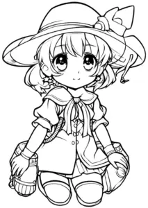 niedliches-maedchen-mit-hut-ausmalbild