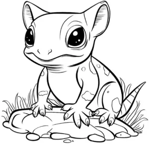 niedliches-salamander-ausmalbild-auf-stein