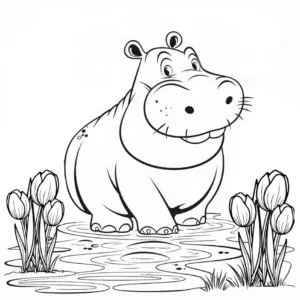 nilpferd-im-wasser-mit-tulpen