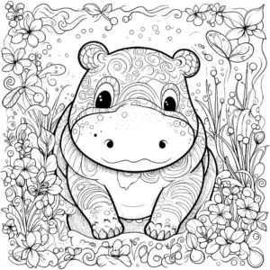 nilpferd-in-buehender-natur-ausmalbild