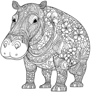 nilpferd-mit-blumigen-mustern-ausmalbild