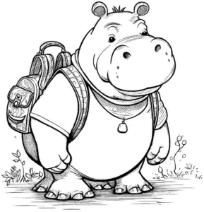 nilpferd-mit-rucksack-ausmalbild