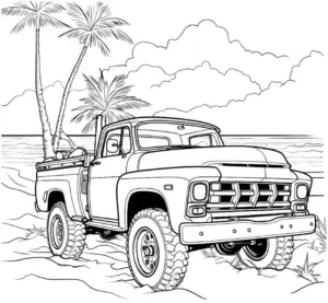 oldtimer-pickup-am-strand-ausmalbild