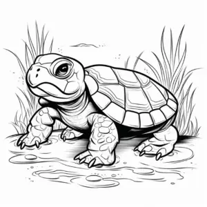 ostliche-sumpfschildkroete-am-wasser-mit-gras