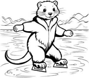 otter-auf-eislaeche-schlittschuhe-ausmalbild