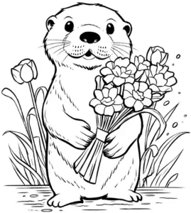 otter-mit-blumenstrauss-ausmalbild