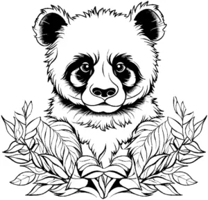 panda-ausmalbild-mit-blaettern