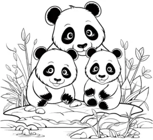 panda-ausmalbild-mit-zwei-welpen