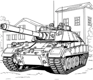 panzer-vor-gebaeude-ausmalbild