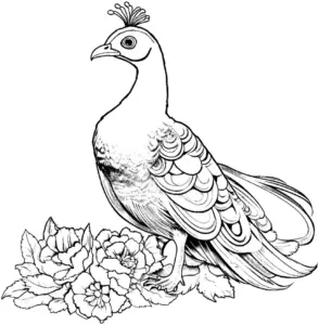 pfau-ausmalbild-mit-blumenmotiven