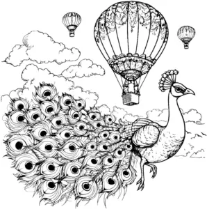 pfau-heissluftballons-in-der-fantasievollen-landschaft