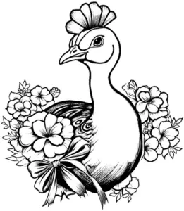 pfau-mit-blumen-ausmalbild